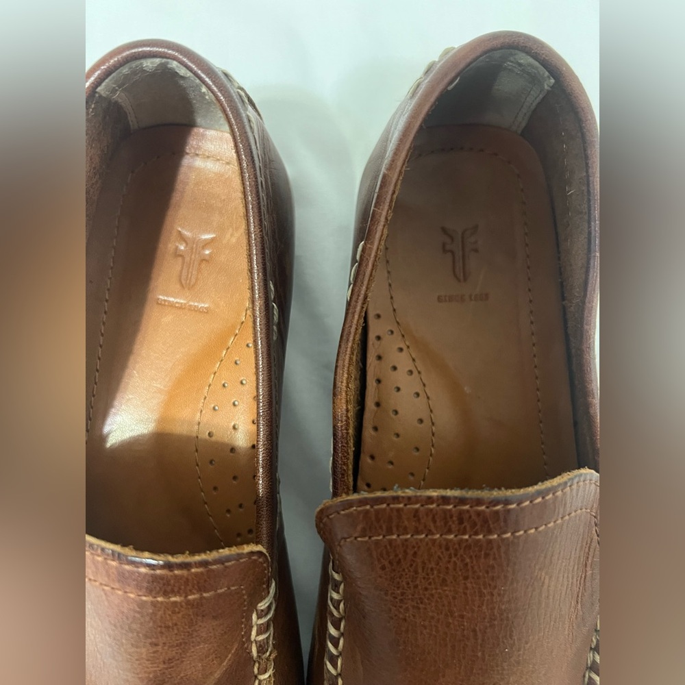 Frye Eddie Club Brown Leather Moc Toe Preppy Comfort Slip on Men’s Loafers - Picture 10 of 11